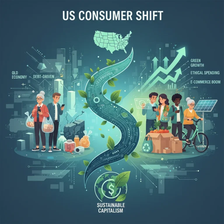 Diverse US consumers adapting to digital trends and sustainable choices, reflecting the evolving market.