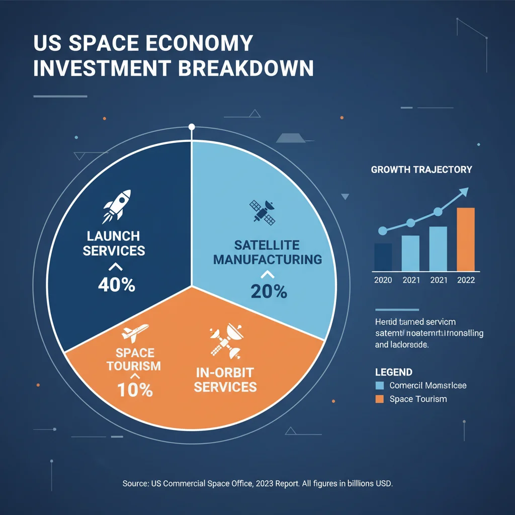 Infographic showing diverse investment distribution across US space economy sectors.