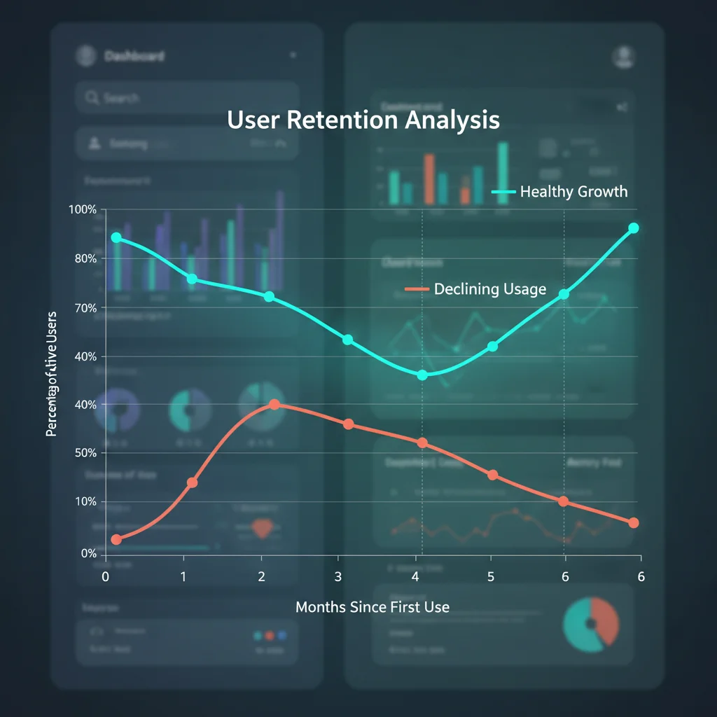 Graph illustrating healthy user retention curve for a startup over six months