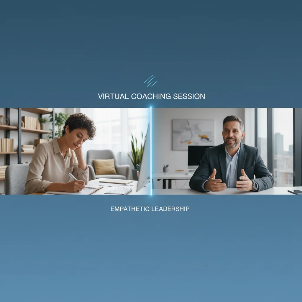Manager coaching employee virtually, demonstrating empathetic communication and agile leadership