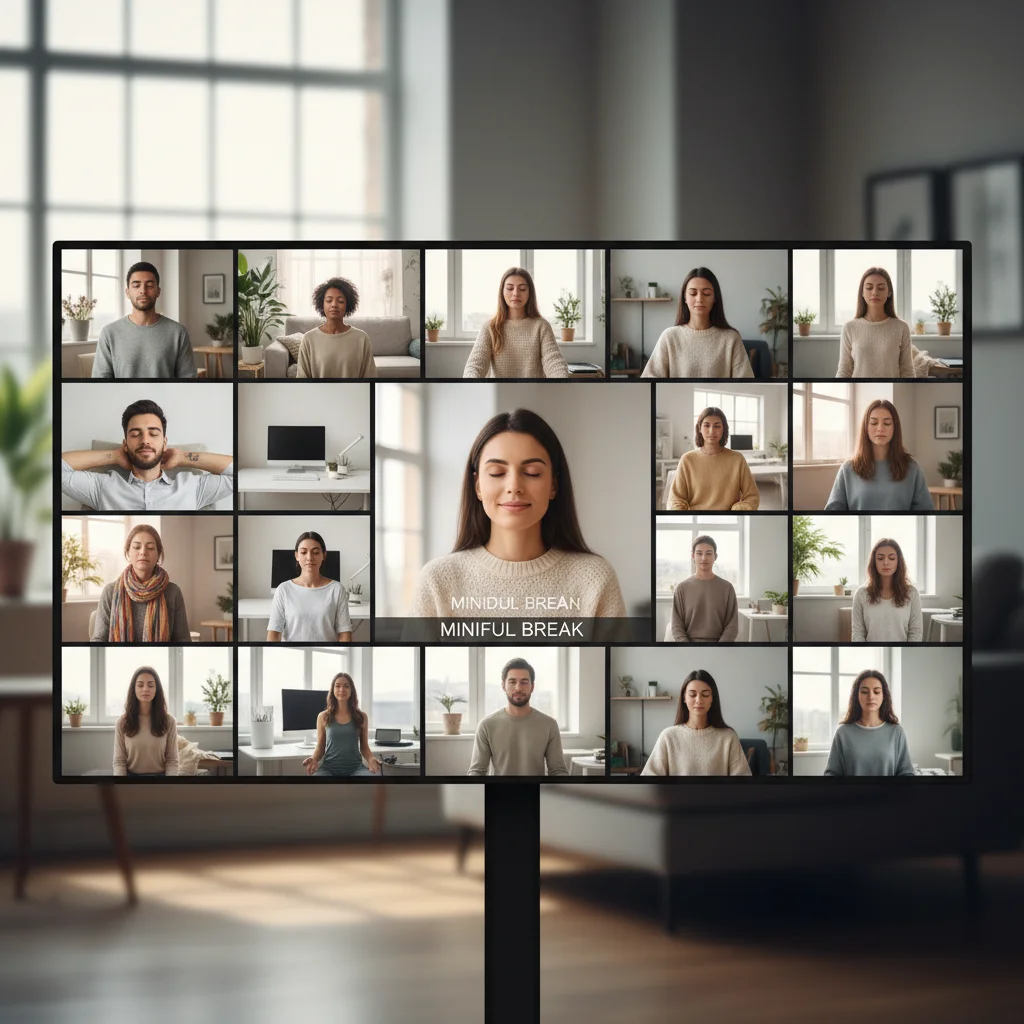 Employees engaged in a virtual mindfulness session for stress reduction