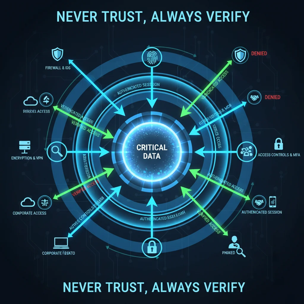 Zero Trust security model with concentric security layers and authenticated access