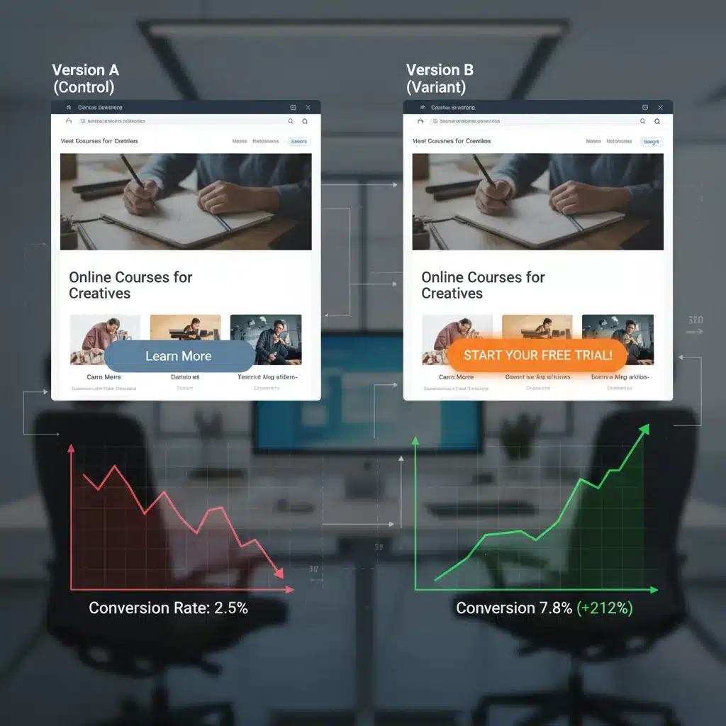 A/B testing for e-commerce website optimization showing different call-to-action buttons