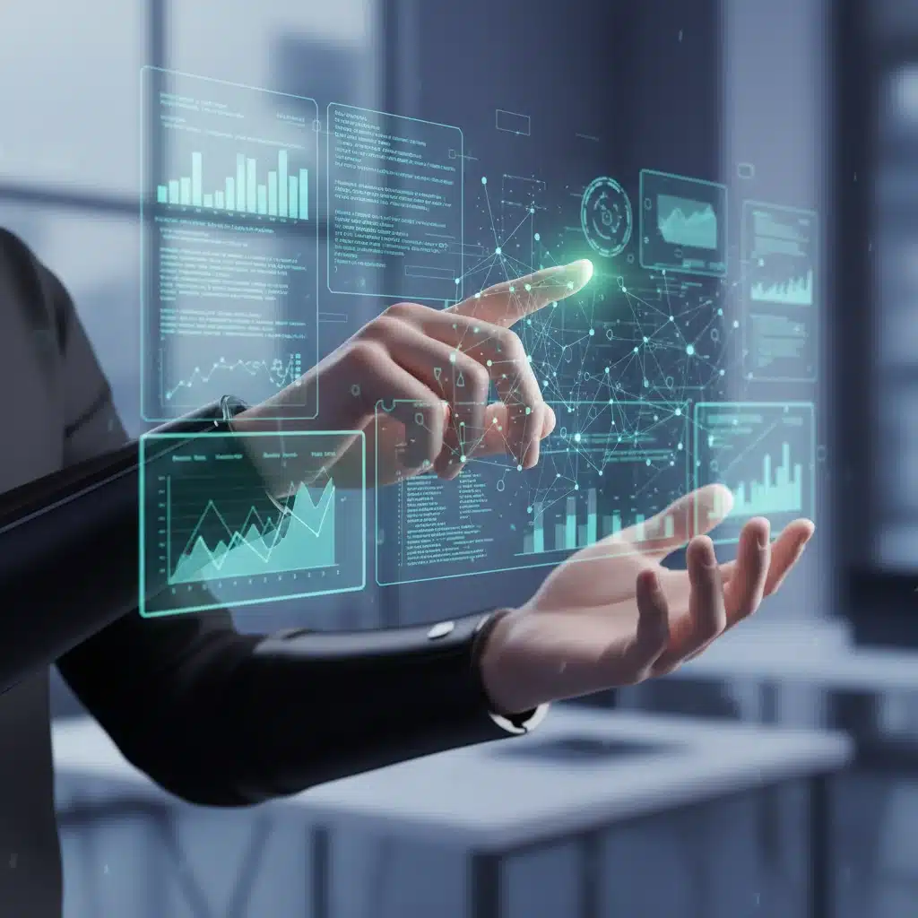 Hands interacting with a holographic interface, demonstrating problem-solving skills.