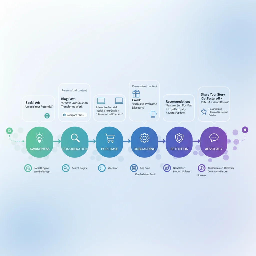 Personalized customer journey map for e-commerce, showing various touchpoints