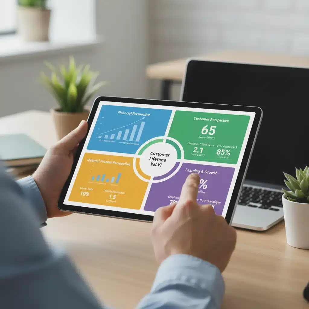Balanced scorecard for customer lifetime value metrics including NPS, CES, and CHS.