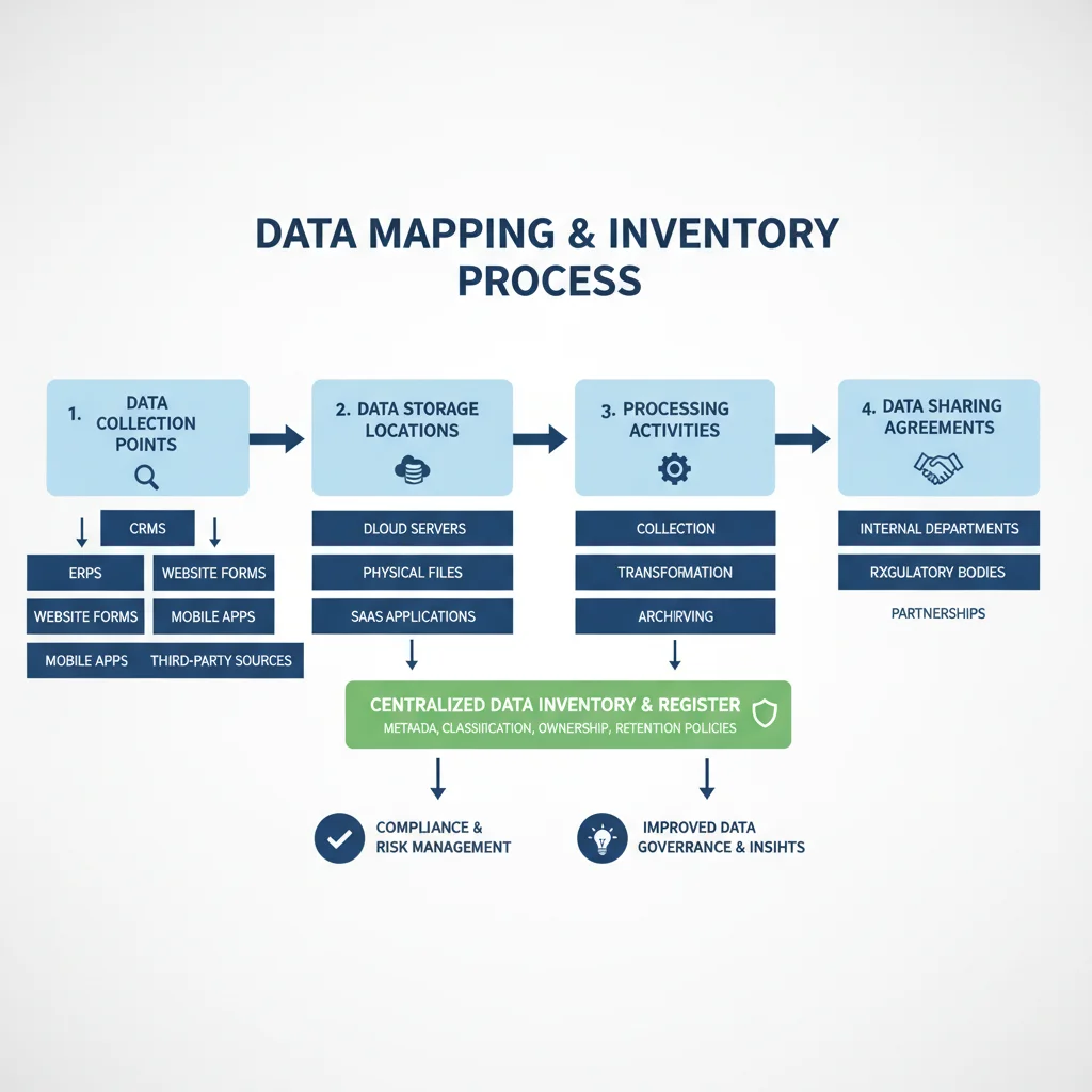 Flowchart depicting data mapping and inventory process for compliance