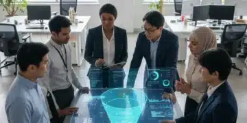 Ethical AI recruitment in action, diverse HR team reviewing data