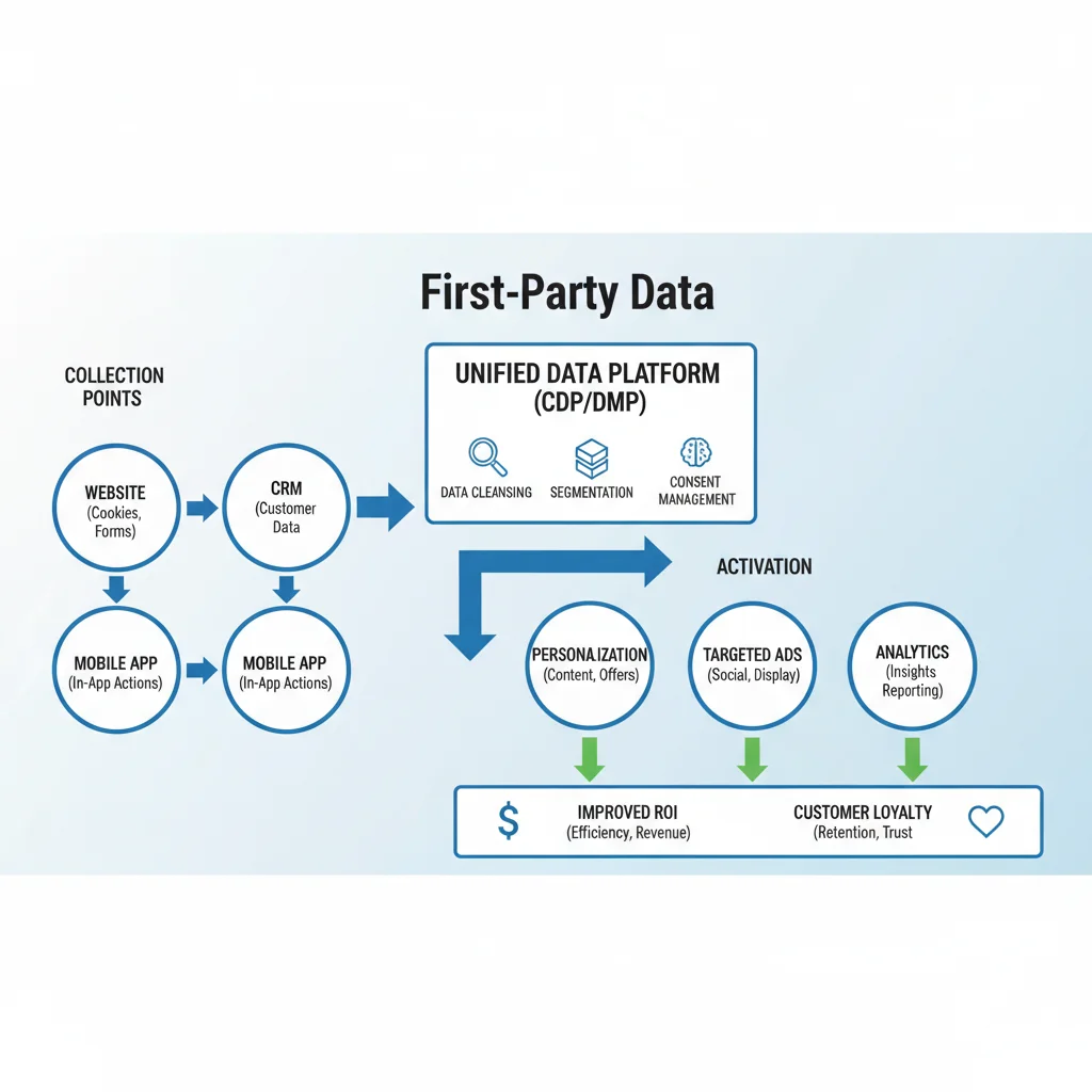 First-party data lifecycle and benefits infographic