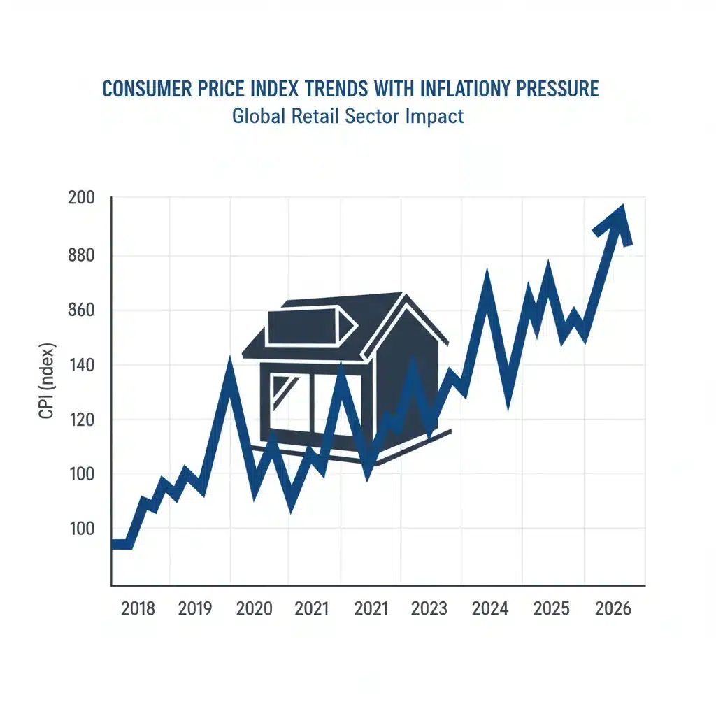 Consumer Price Index graph showing rising inflation impacting retail sector through 2026.