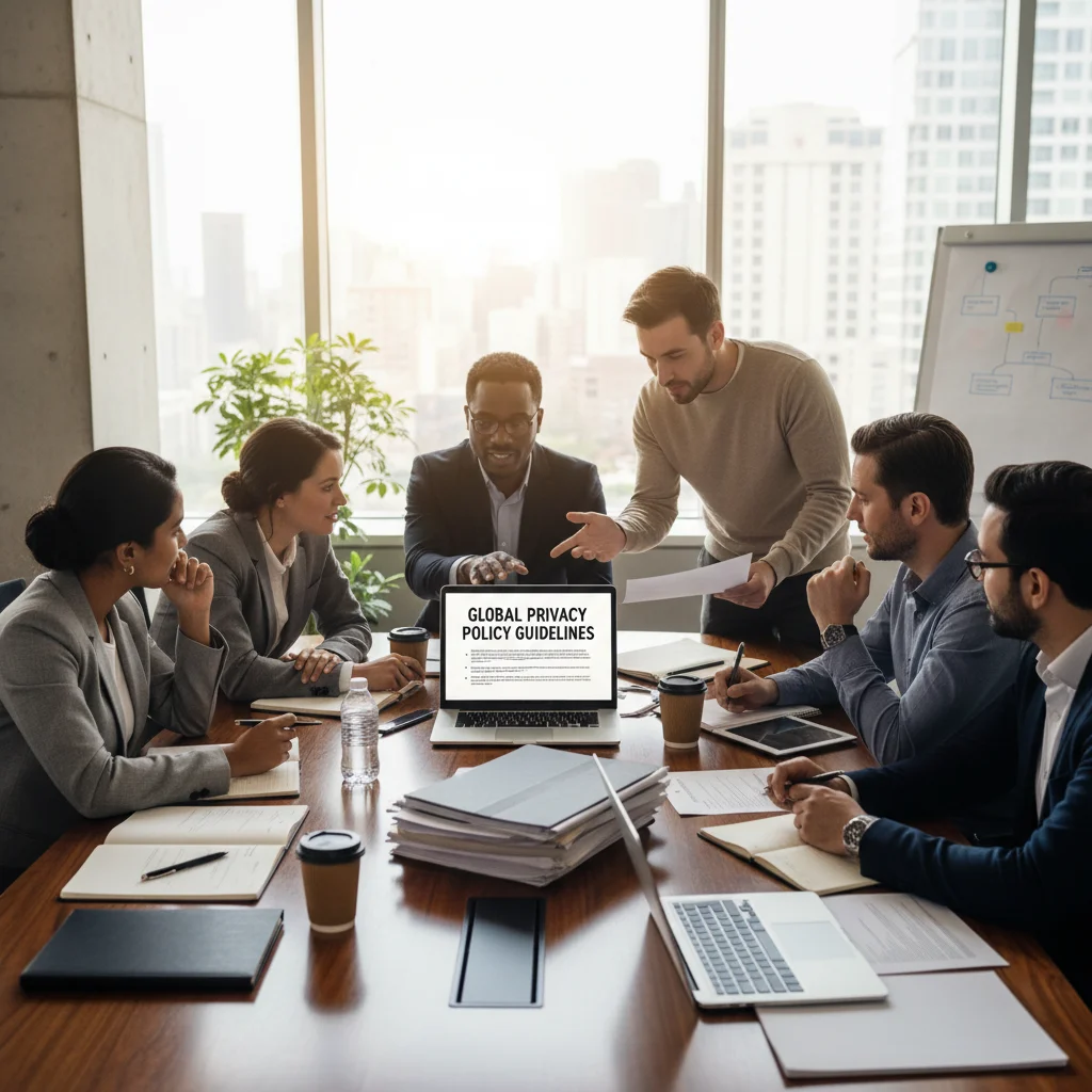 Cross-functional team collaborating on data privacy policy review