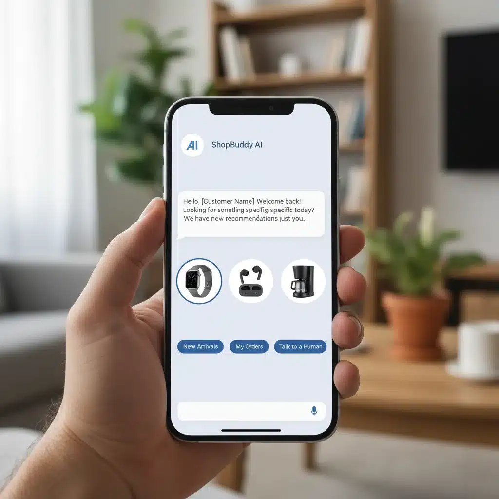 AI-powered chatbot assisting a customer with product selection and purchase.