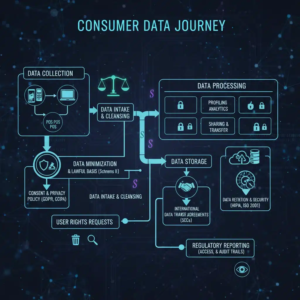 Flowchart depicting consumer data journey and compliance checkpoints.