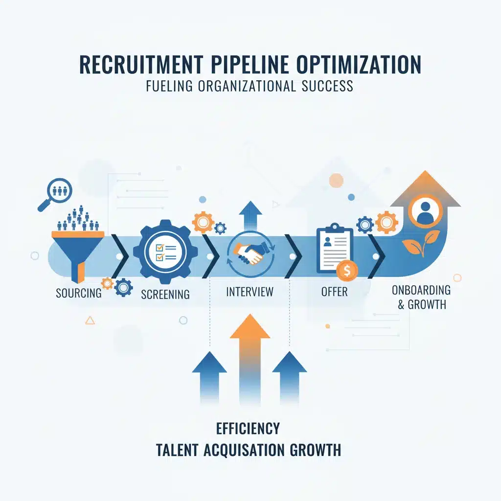 Recruitment pipeline infographic illustrating efficient talent acquisition stages