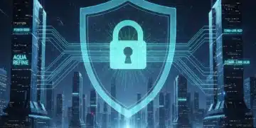 Secure digital city network with glowing data lines protecting critical infrastructure from cyber threats