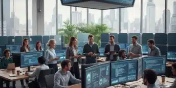 Diverse tech team collaborating in a modern office, symbolizing innovation