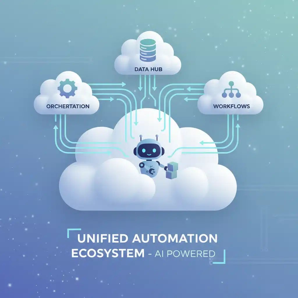 Cloud-based platform illustrating a unified automation ecosystem with AI assistance